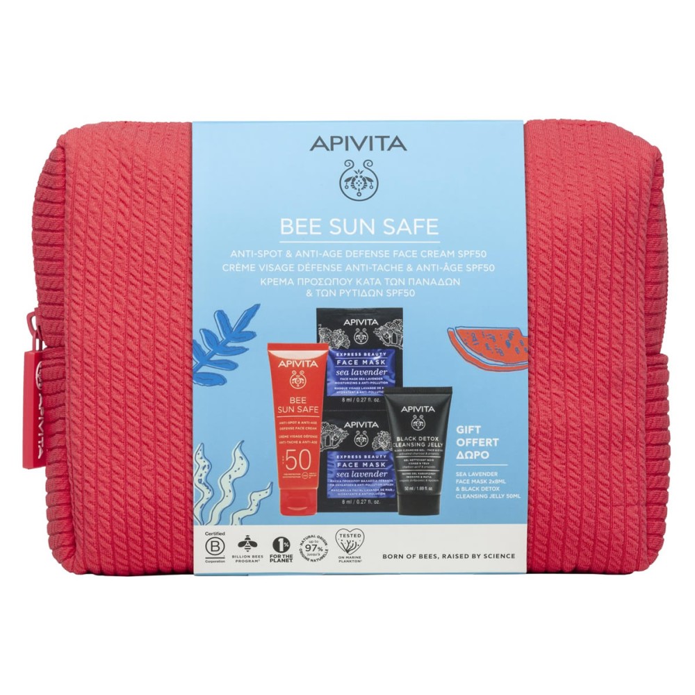 Apivita | Bee Sun Safe Κρέμα Προσώπου Κατά των Πανάδων & των Ρυτίδων SPF50 50ml Δώρο Μαυρο Gel Καθαρισμου 50ml + Μασκα Προσωπου 2x8ml |1set