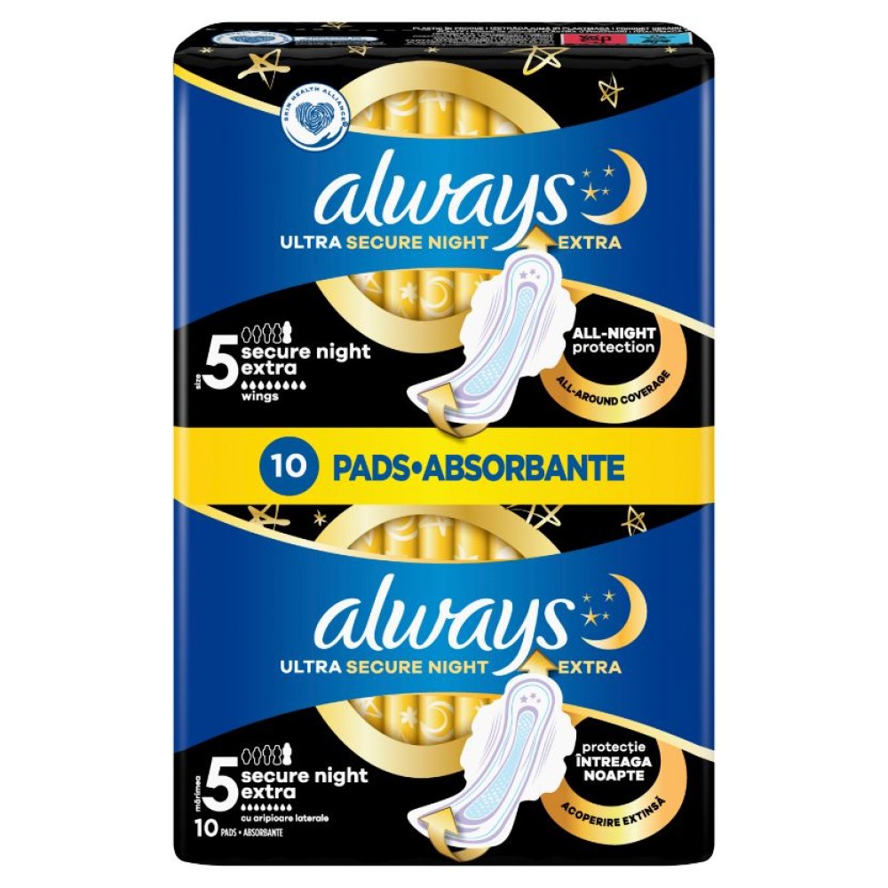 Always | Ultra Secure Night Extra Σερβιέτες με Φτερά (Μέγεθος 5) | 10τεμ