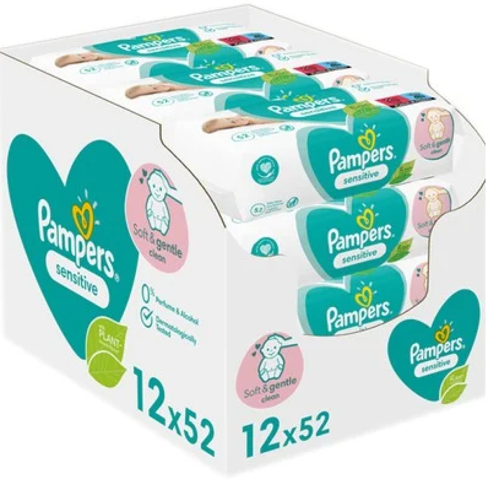 Pampers | Sensitive Wipes | Μωρομάντηλα για το ευαίσθητο δερματάκι του μωρού | 12 x 52 τεμ
