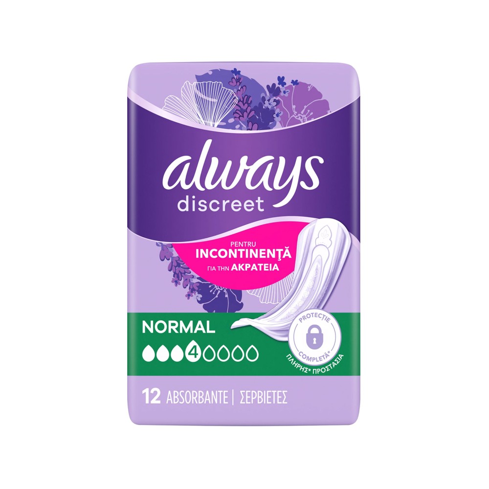 Always | Discreet Normal Pads Size 3 Σερβιέτες για την Ακράτεια | 12τμχ