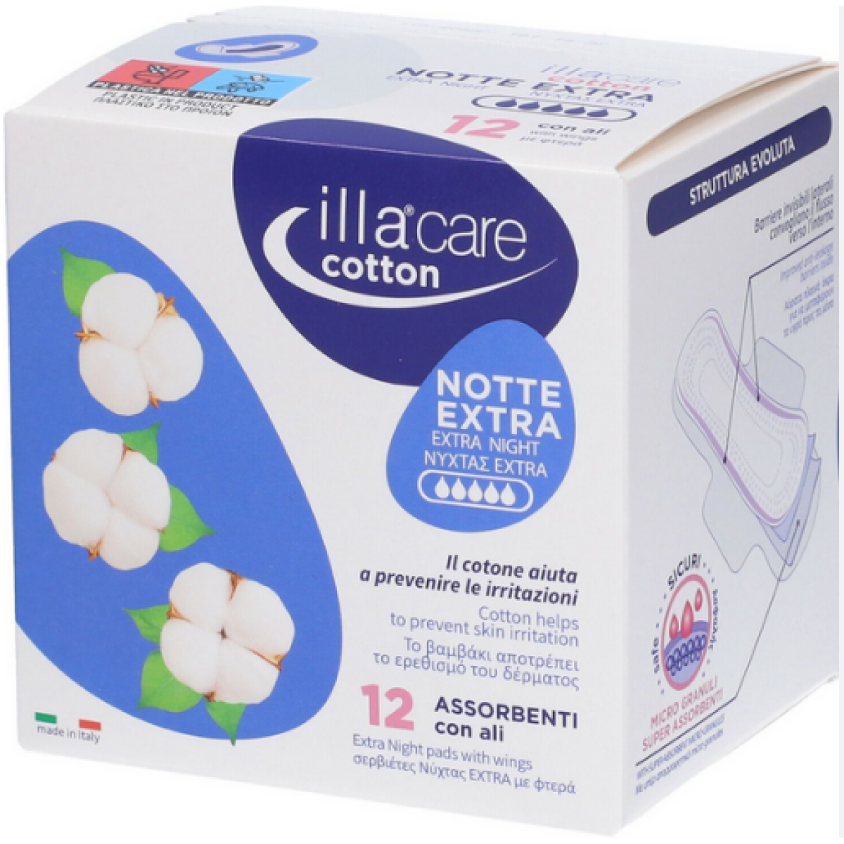 Illa Care | Delicatezza Sicura Σερβιέτες Νύχτας με Extra Φτερά | 12τμχ