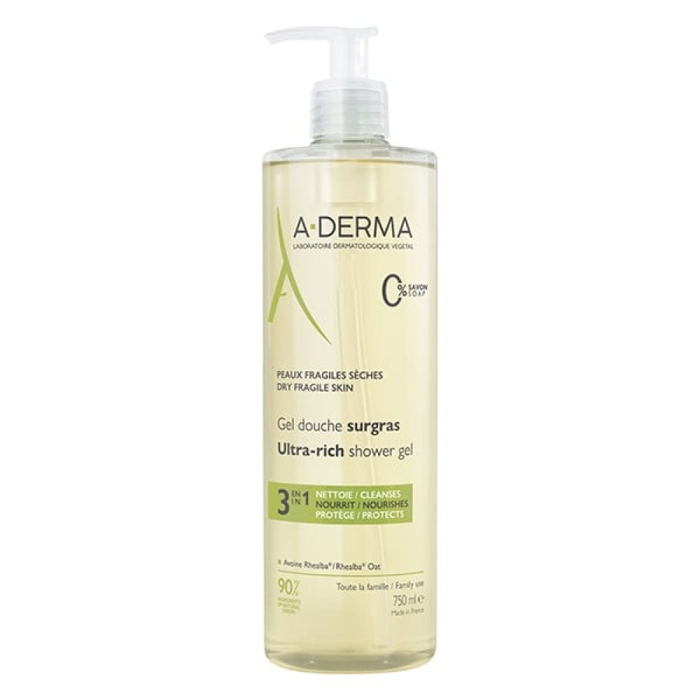 A-Derma | Ultra Rich 3-in-1 Shower Gel Εξαιρετικά Πλούσιο Τζελ Καθαρισμού για το Ξηρό Δέρμα | 750ml