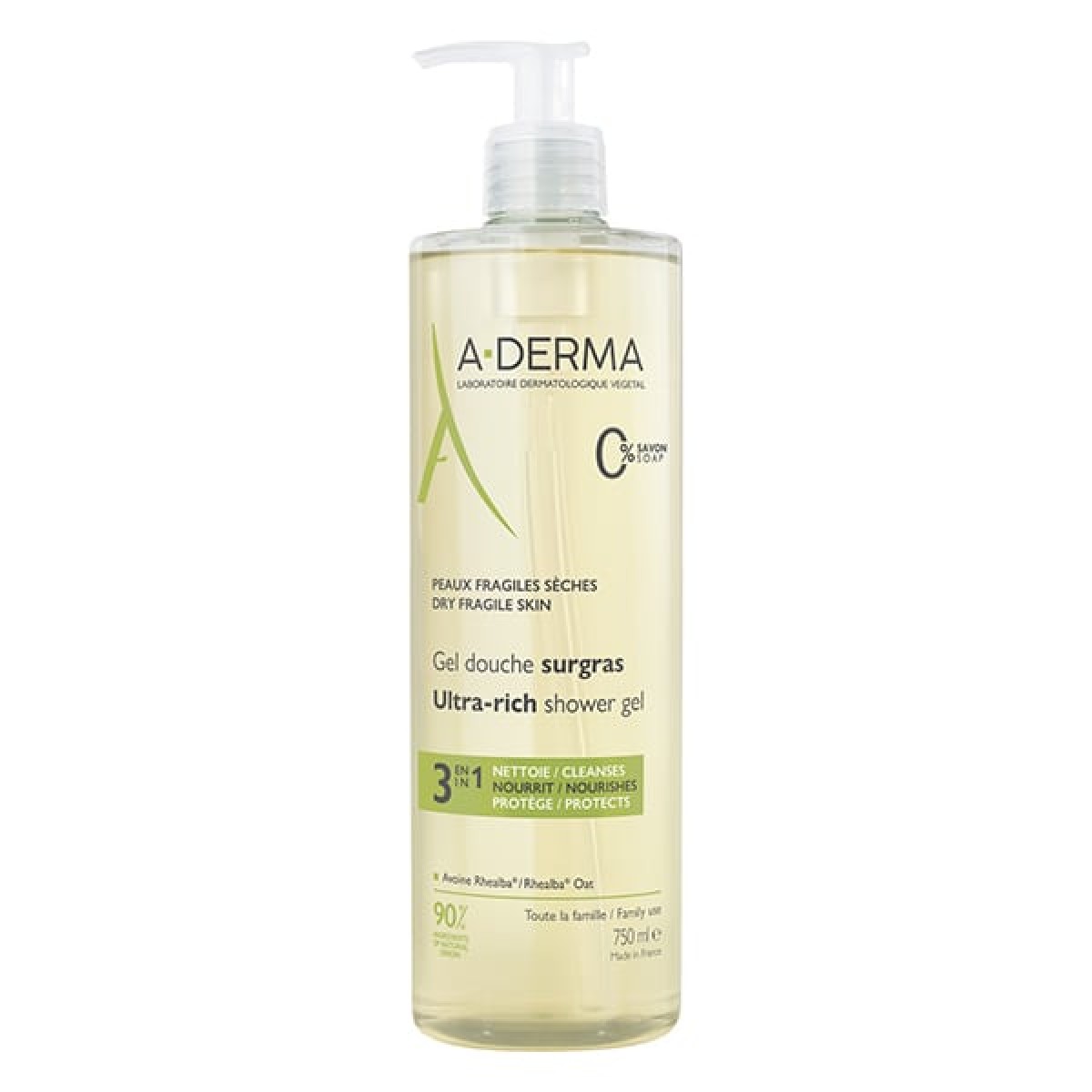 A-Derma | Ultra Rich 3-in-1 Shower Gel Εξαιρετικά Πλούσιο Τζελ Καθαρισμού για το Ξηρό Δέρμα | 750ml