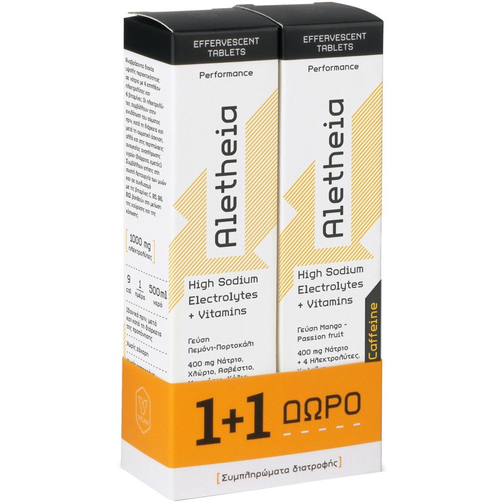 Vican Aletheia | Promo High Sodium Electrolytes + Vitamins Lemon & Orange 18 Effer.tabs & Δώρο High Sodium Electrolytes + Vitamins + Caffeine Mango & Passion Fruit 18 Effer.tabs 
