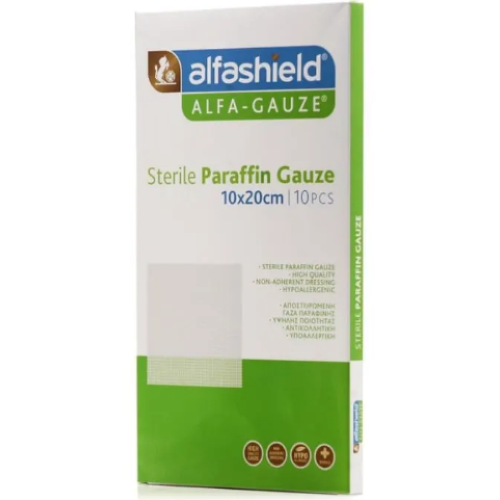 Alfashield | Sterile Paraffin Gauze Αποστειρωμένες Γάζες Παραφίνης 10x20cm | 10τμχ