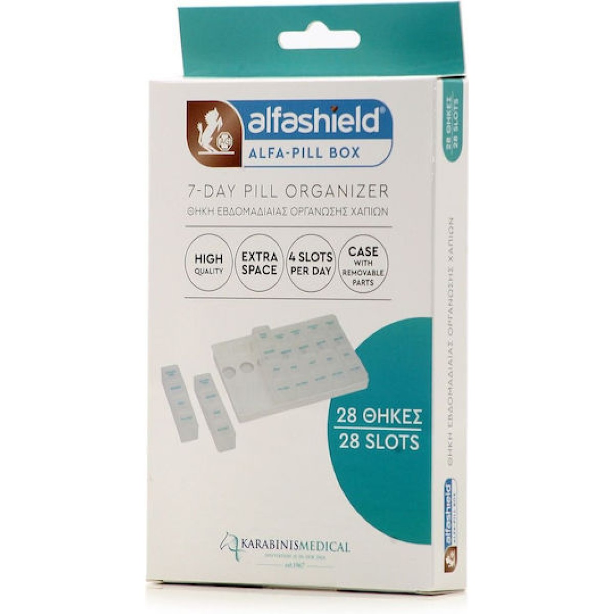 Alfashield | 7-day Pill Organizer Θήκη 28 Θέσεων Εβδομαδιαία Οργάνωση Χαπιών | 1τμχ
