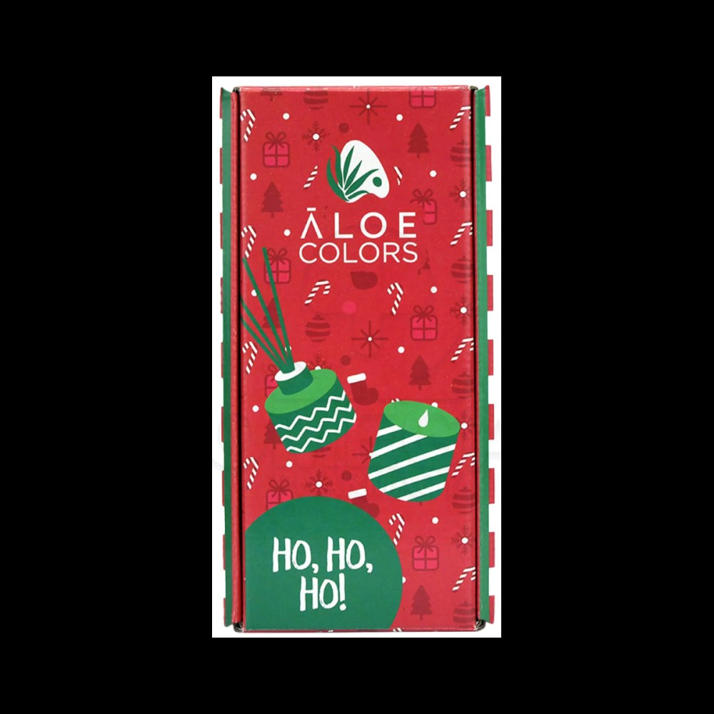 Aloe+ Colors | Ho Ho Ho Scented Soy Candle Αρωματικό Κερί Σόγιας 150gr | & Reed Diffuser Αρωματικό Χώρου Με Χριστουγεννιάτικο Άρωμα Μελομακάρονο 125ml