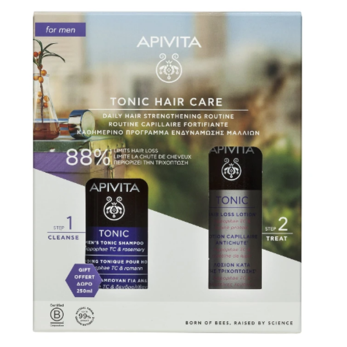 Apivita | Promo Men's Hair Tonic Routine με Hair Loss Lotion Κατά της Τριχόπτωσης, 150ml & Δώρο Τονωτικό Σαμπουάν για Άνδρες, 250ml | 1set