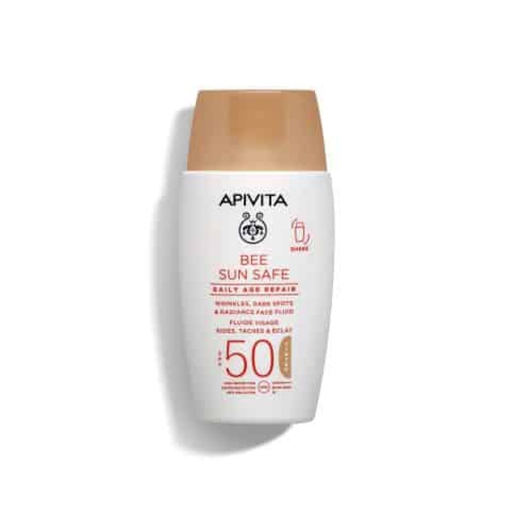 Apivita | Bee Sun Safe Daily Age Repair Dry Touch Tinted Λεπτόρευστη Κρέμα Προσώπου κατά των Πανάδων & Ρυτίδων SPF50 με Χρώμα | 50ml