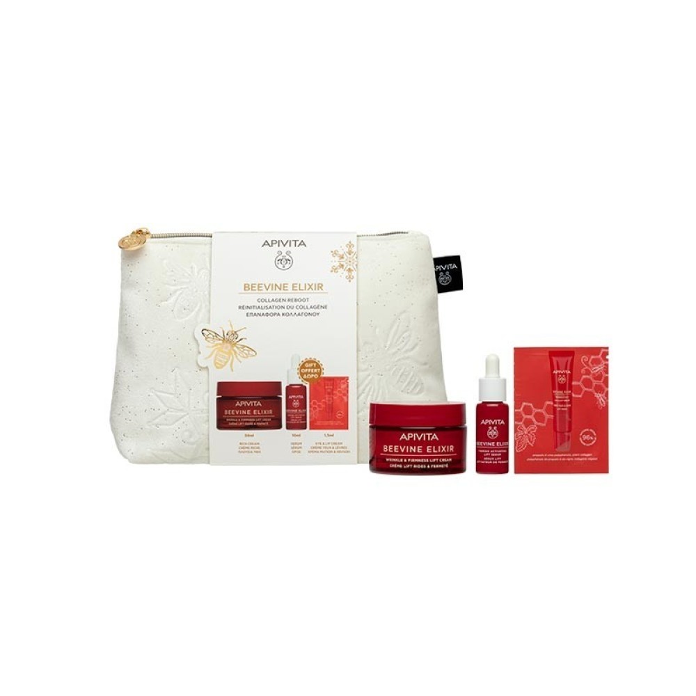Apivita | Promo Beevine Elixir με Αντιρυτιδική Κρέμα Πλούσιας Υφής για Σύσφιξη & Lifting, 50ml & Δώρο Ορός Σύσφιξης, 10ml, Κρέμα για Μάτια & Χείλη, 1.5ml & Νεσεσέρ | 1set