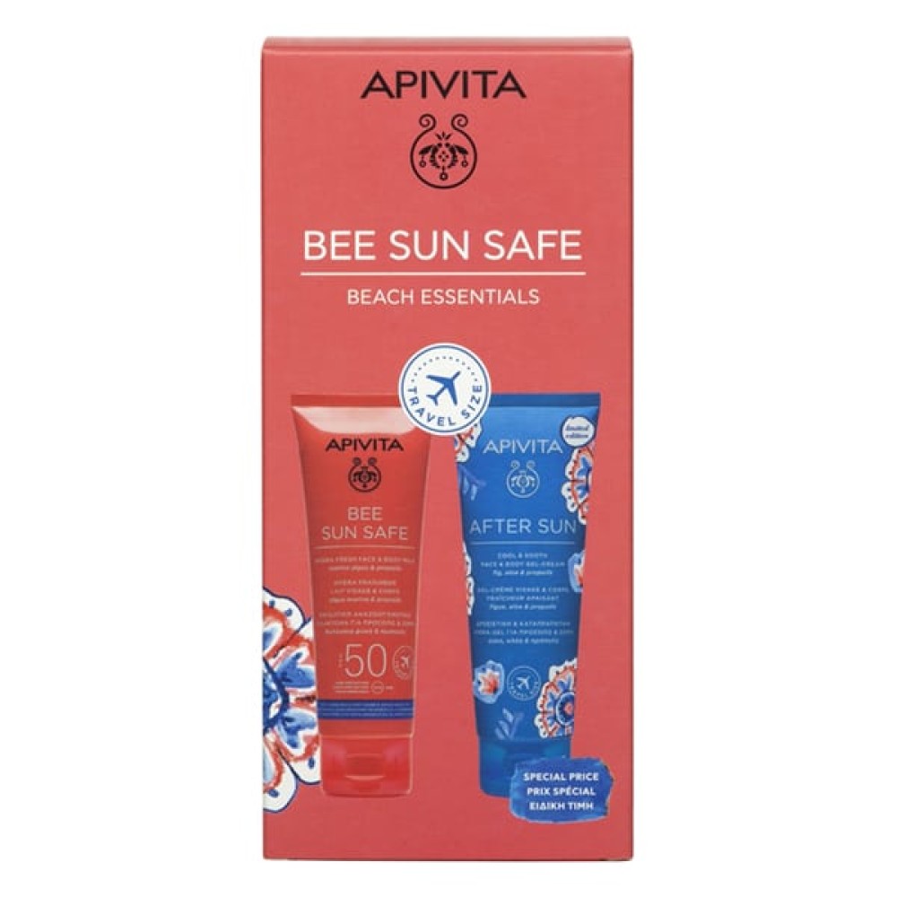 Apivita | Bee Sun Safe Beach Essentials | Αντηλιακό Ενυδατικό Γαλάκτωμα Για Πρόσωπο και Σώμα SPF50 | 100ml  |  After Sun Limited Edition | Travel Size |100ml.