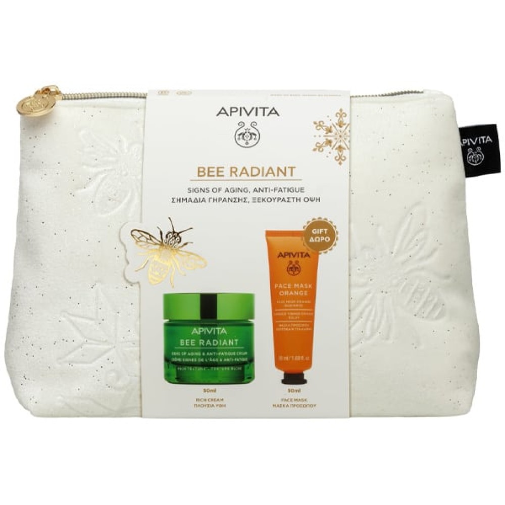 Apivita | Promo Bee Radiant με Αντιγηραντική Κρέμα Πλούσιας Υφής 50ml & Δώρο Μάσκα Προσώπου με Πορτοκάλι για Λάμψη 50ml & Νεσεσέρ | 1σετ