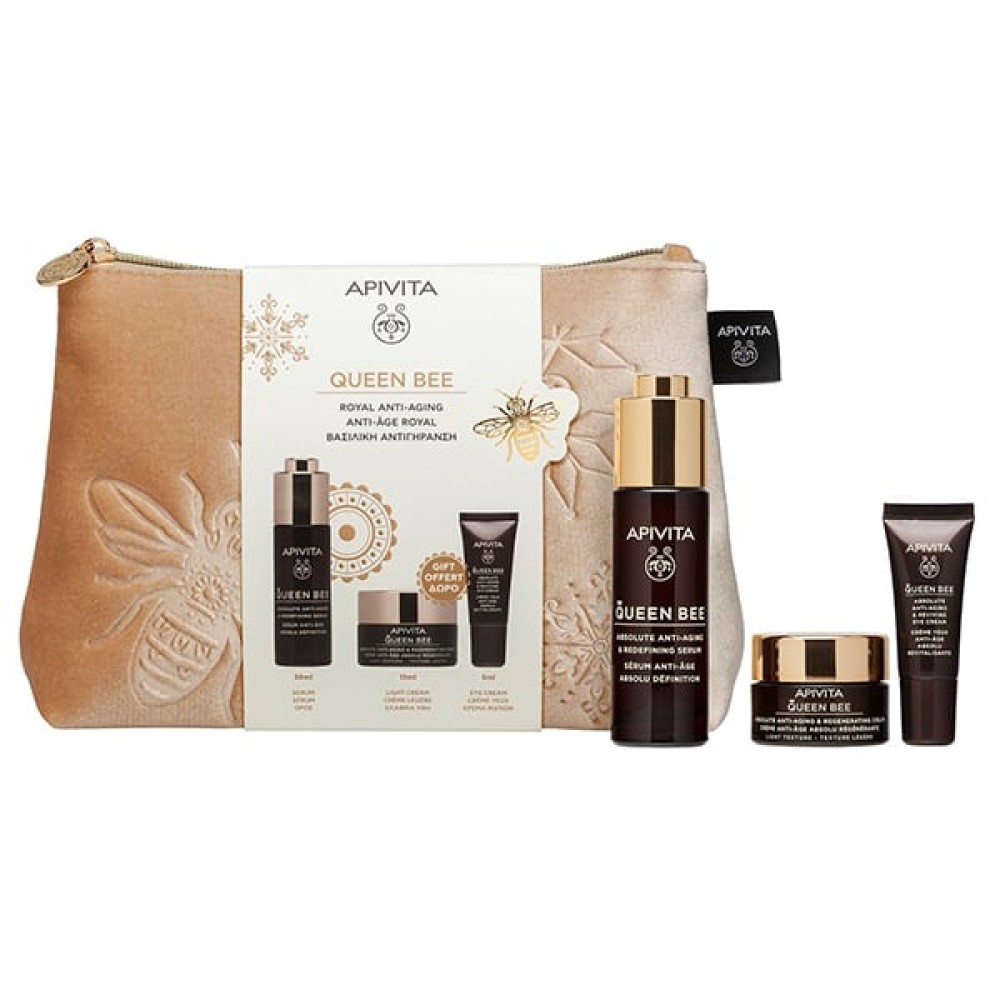 Apivita | Promo Queen Bee Routine Ορός Απόλυτης Αντιγήρανσης & Ανόρθωσης 30ml, Δώρο Κρέμα Απόλυτης Αντιγήρανσης & Αναγέννησης 15ml & Δώρο Κρέμα Ματιών Απόλυτης Αντιγήρανσης & Αναζωογόνησης 5ml | 1σετ 