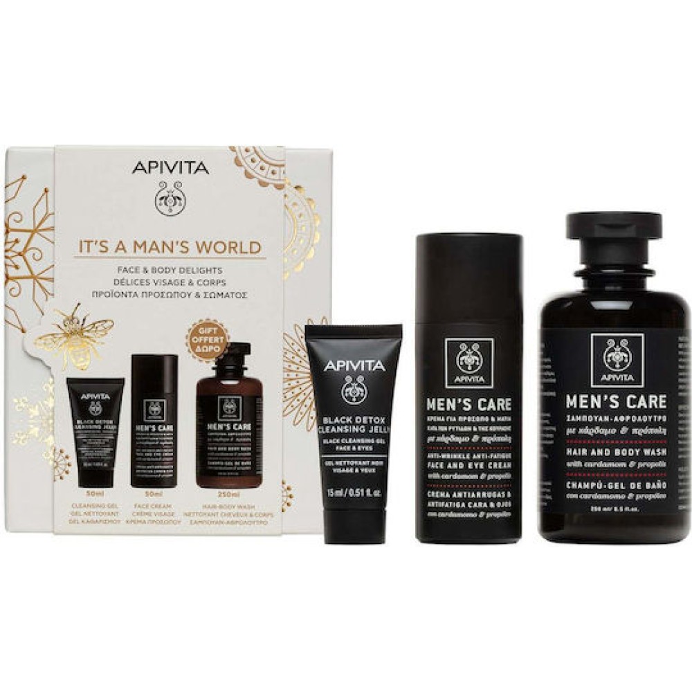 Apivita |  It's A Man's World Σετ Περιποίησης για Αντιγήρανση, Καθαρισμό Προσώπου & Καθαρισμό Σώματος |3τμχ