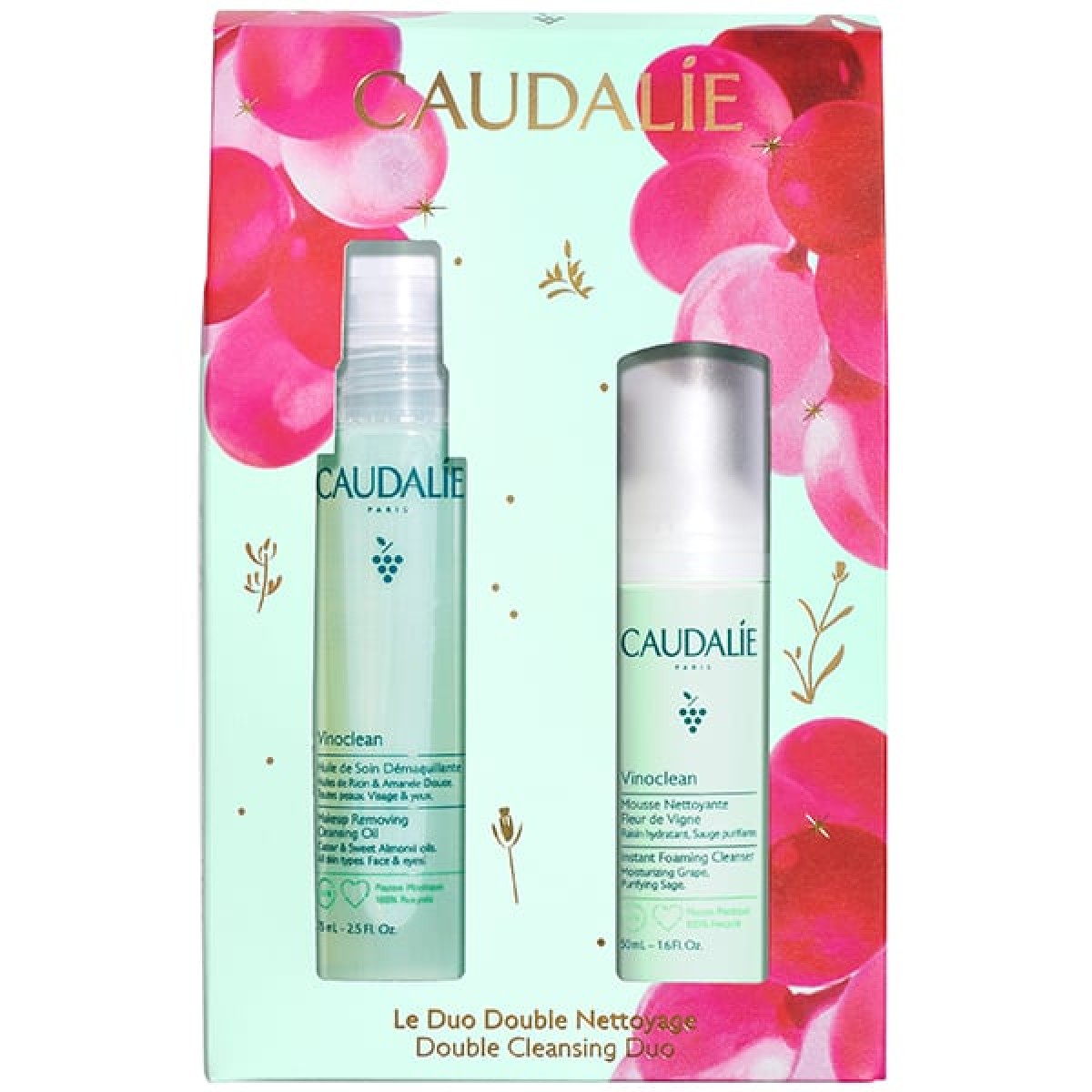 Caudalie | Xmas Promo Double Cleansing Duo Vinoclean Λάδι Καθαρισμού Προσώπου & Ντεμακιγιάζ 75ml & Δώρο Απαλός Αφρός Καθαρισμού Προσώπου 50ml | 1σετ