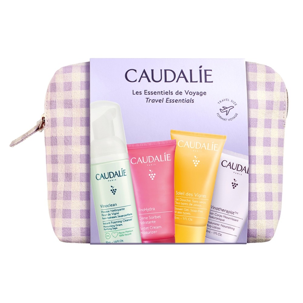 Caudalie | The Essentials Set Περιποίησης με Vinoclean Καθαριστικό Προσώπου 50ml, Soleil de Vignes Αφρόλουτρο Σώματος 30ml, Vinotherapist Ενυδατική Λόσιόν Σώματος 30ml, Vinohydra Sorbet Ενυδατική Κρέμα 15ml & Δώρο Νεσεσέρ | 1σετ
