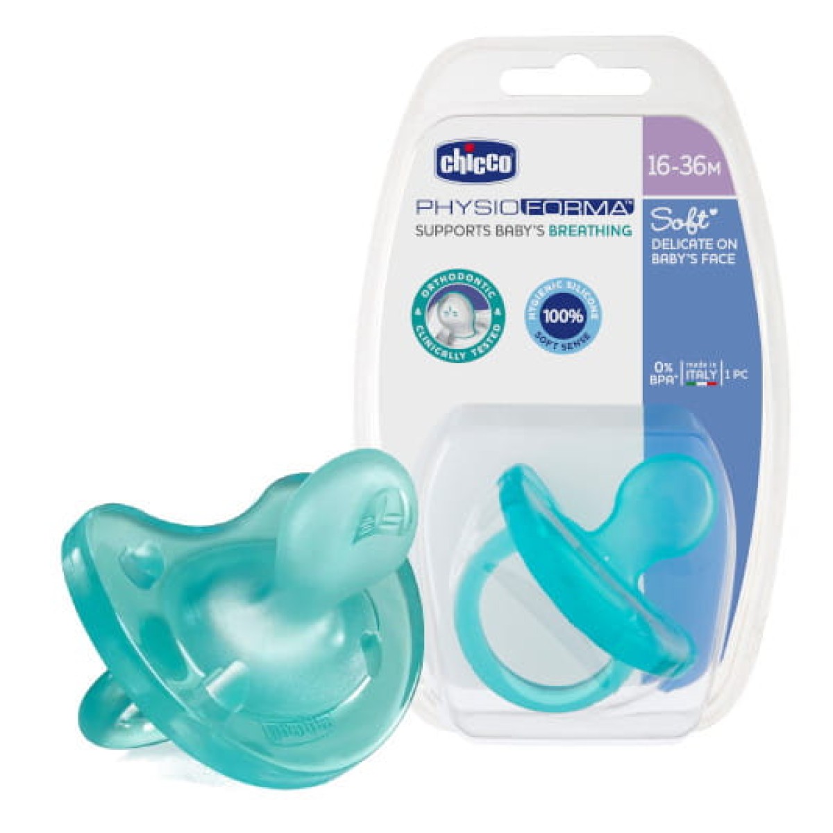 Chicco | Πιπίλα Physio Forma Soft Σιλικόνης Σιέλ 16-36m | 1τμχ