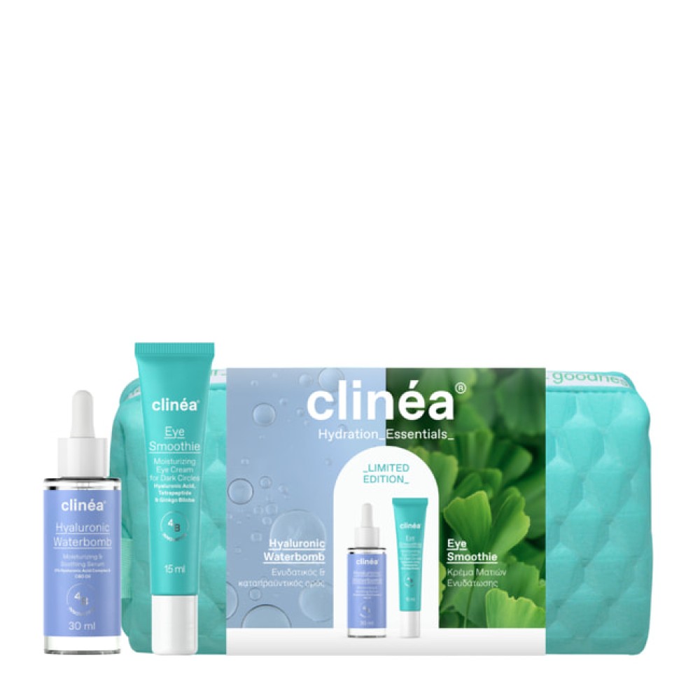 Clinea | Limited Edition Gift Set Hydration Essentials Με Νεσεσέρ & Serum Hyaluronic Waterbomb & Κρέμα Ματιών Eye Smoothie | 1σετ
