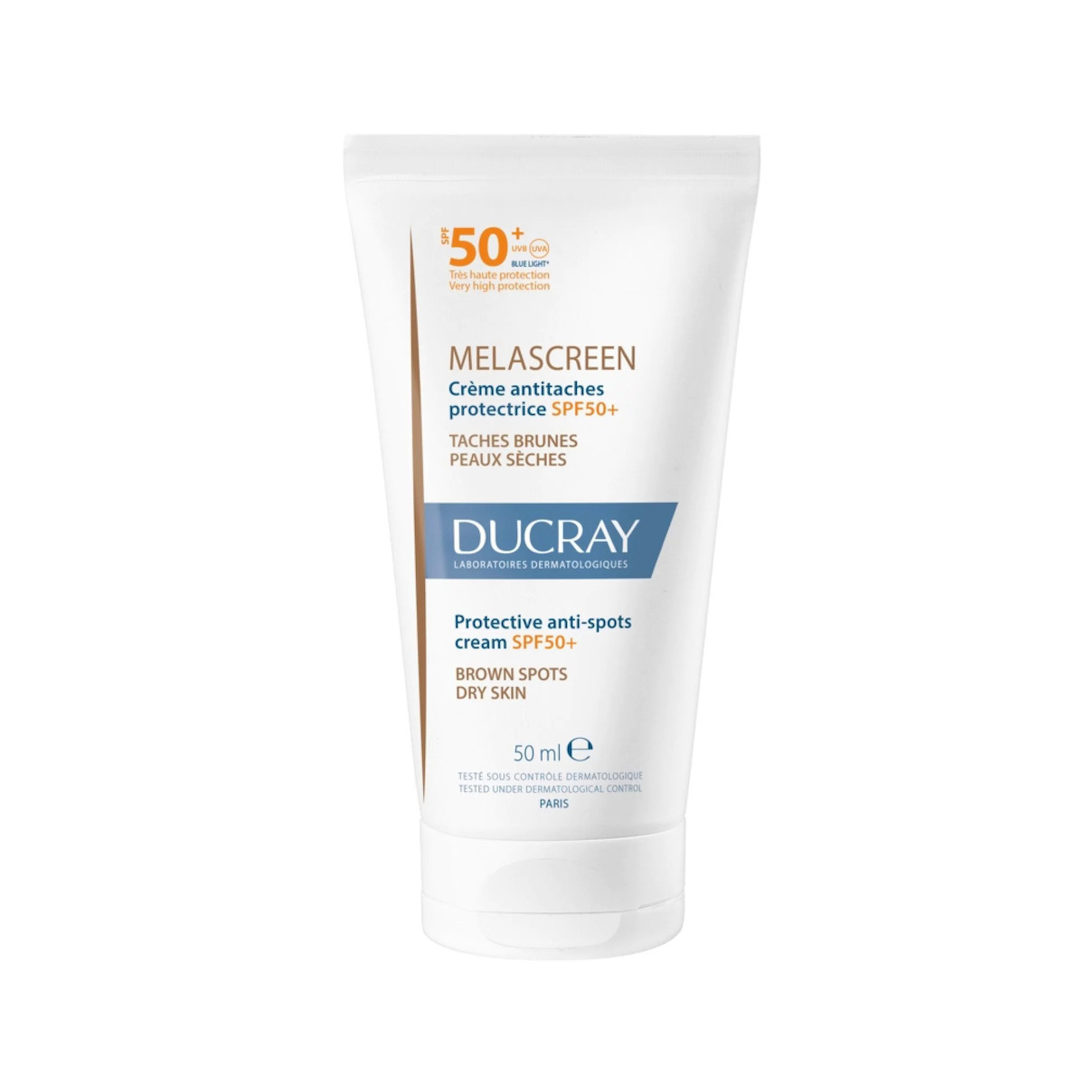  Ducray | Melascreen SPF50+ UV Αντηλιακή Κρέμα Προσώπου για Καφέ Κηλίδες & Ξηρές Επιδερμίδες | 50ml