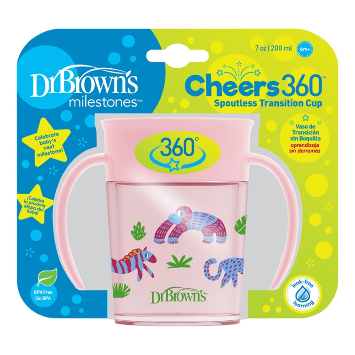 Dr Brown | Κύπελλο 360ο με λαβές  ροζ | 200ml
