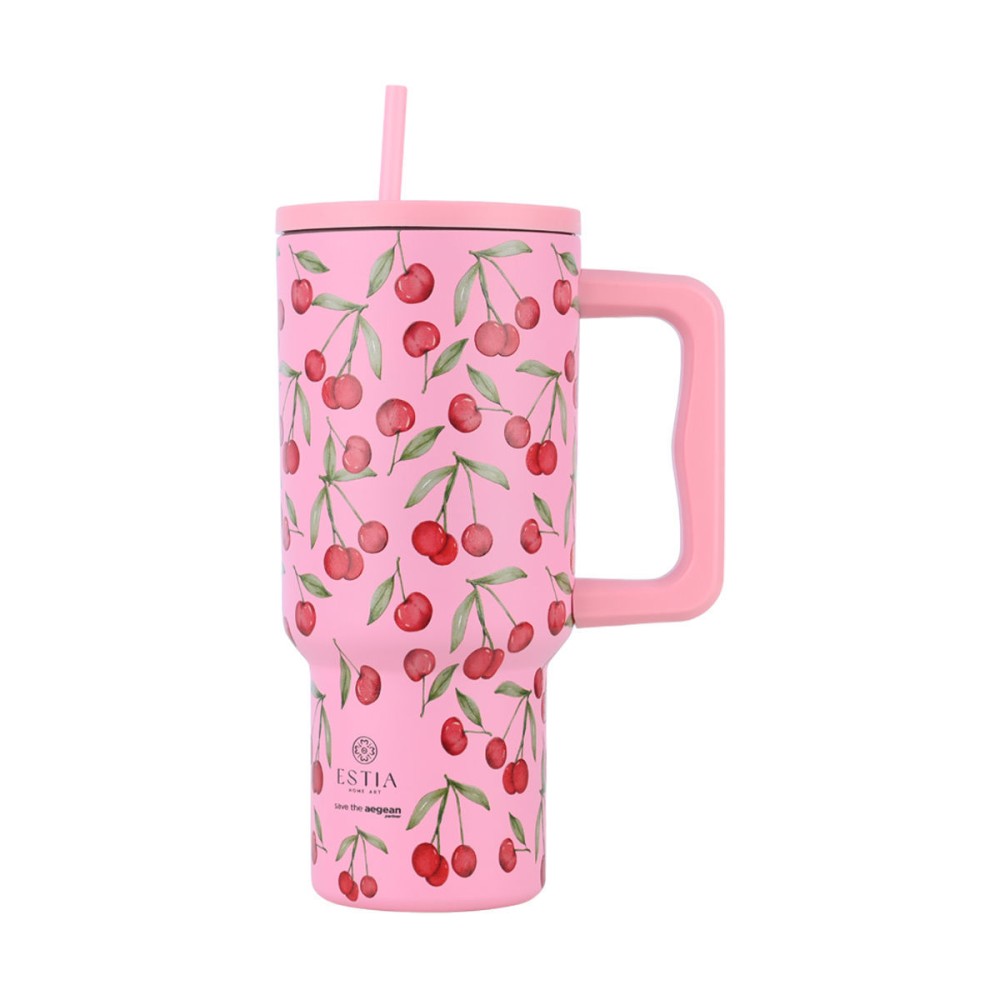 Estia | Straw Tumbler XL Save The Aegean  Cherry Rose | 900ml