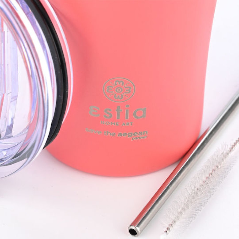 Estia | θερμός Coffee Mug Save The Aegean Fusion Coral με Καλαμάκι | 500ml 