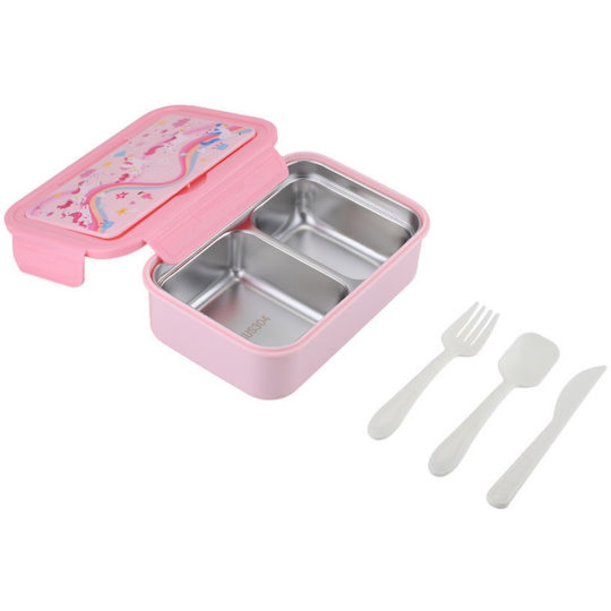 Estia | Παιδικό Φαγητοδοχείο Save The Aegean με 2 απόσπωμ. Θήκες  & Κουτάλι & Πιρούνι & Μαχαίρι (Σετ)  Rainbow Dreams | 900ml