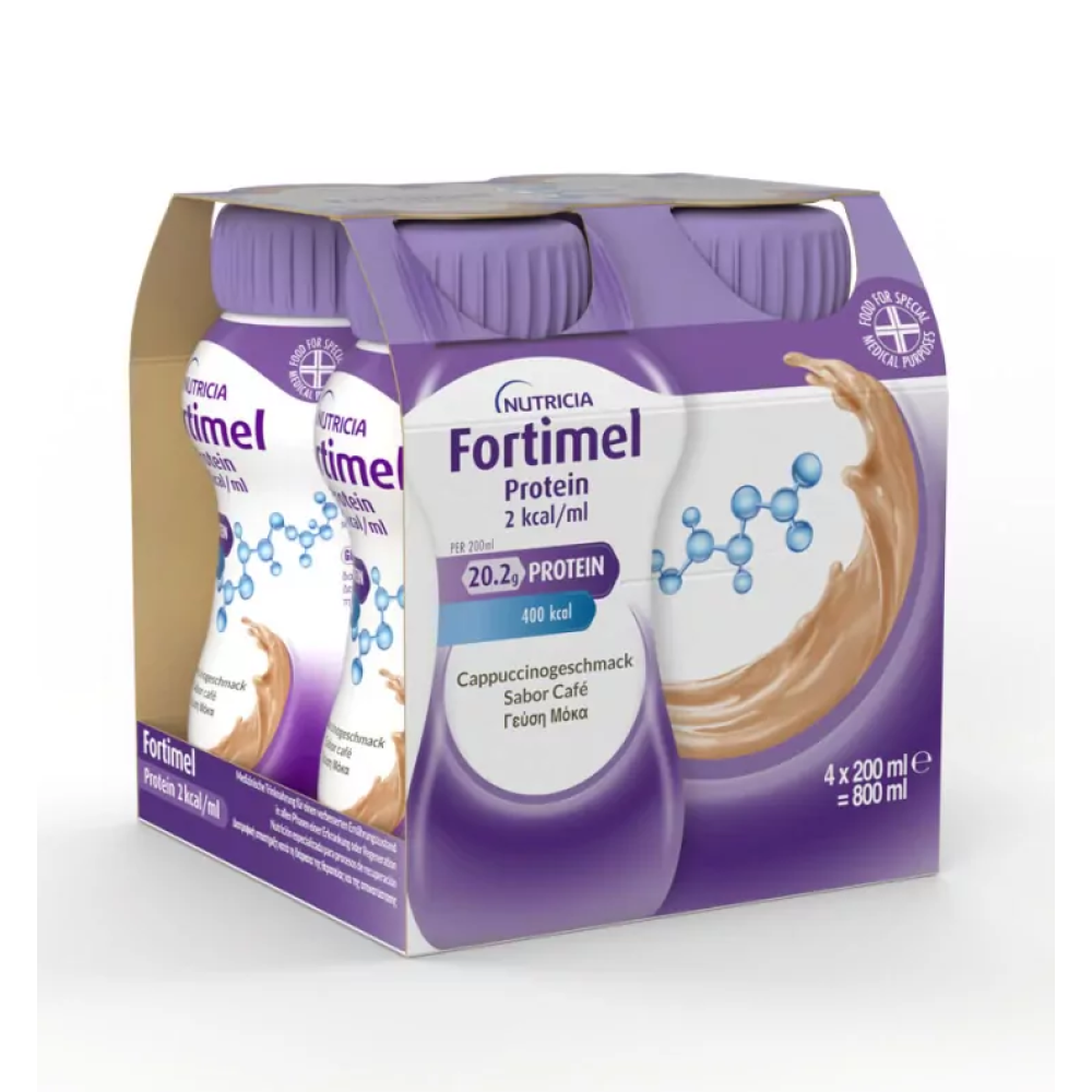 Nutricia | Fortimel Extra 20,2g Protein 2 kcal /ml Υπερπρωτεϊνικό Ρόφημα Με Γεύση Μόκα | 4X200ml