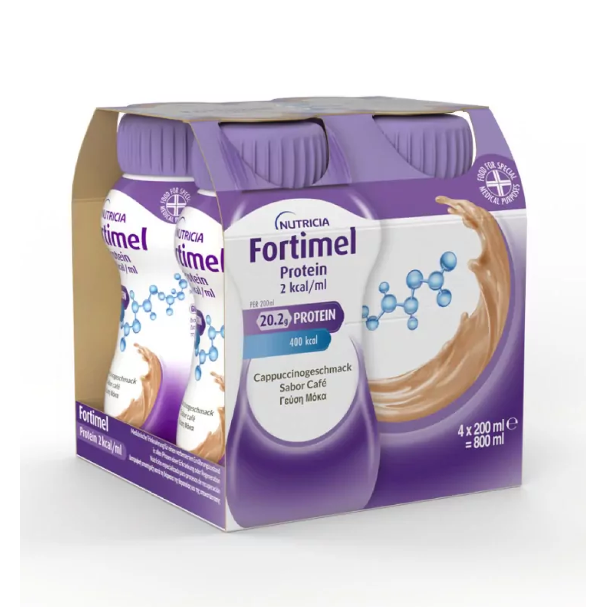 Nutricia | Fortimel Extra 20,2g Protein 2 kcal /ml Υπερπρωτεϊνικό Ρόφημα Με Γεύση Μόκα | 4X200ml