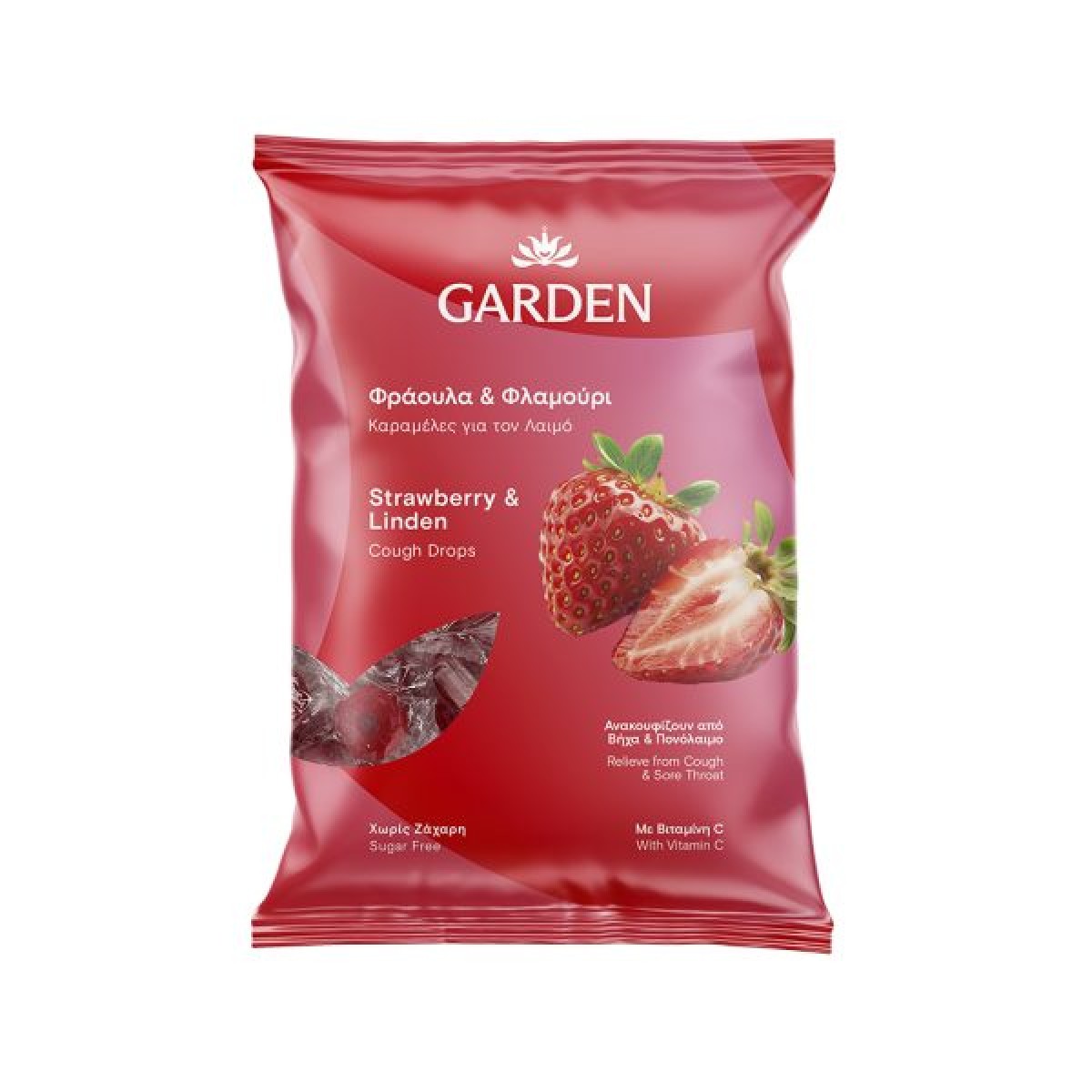 Garden | Καραμέλες για τον Βήχα και τον Πονόλαιμο με Φράουλα & Φλαμούρι | 60g 