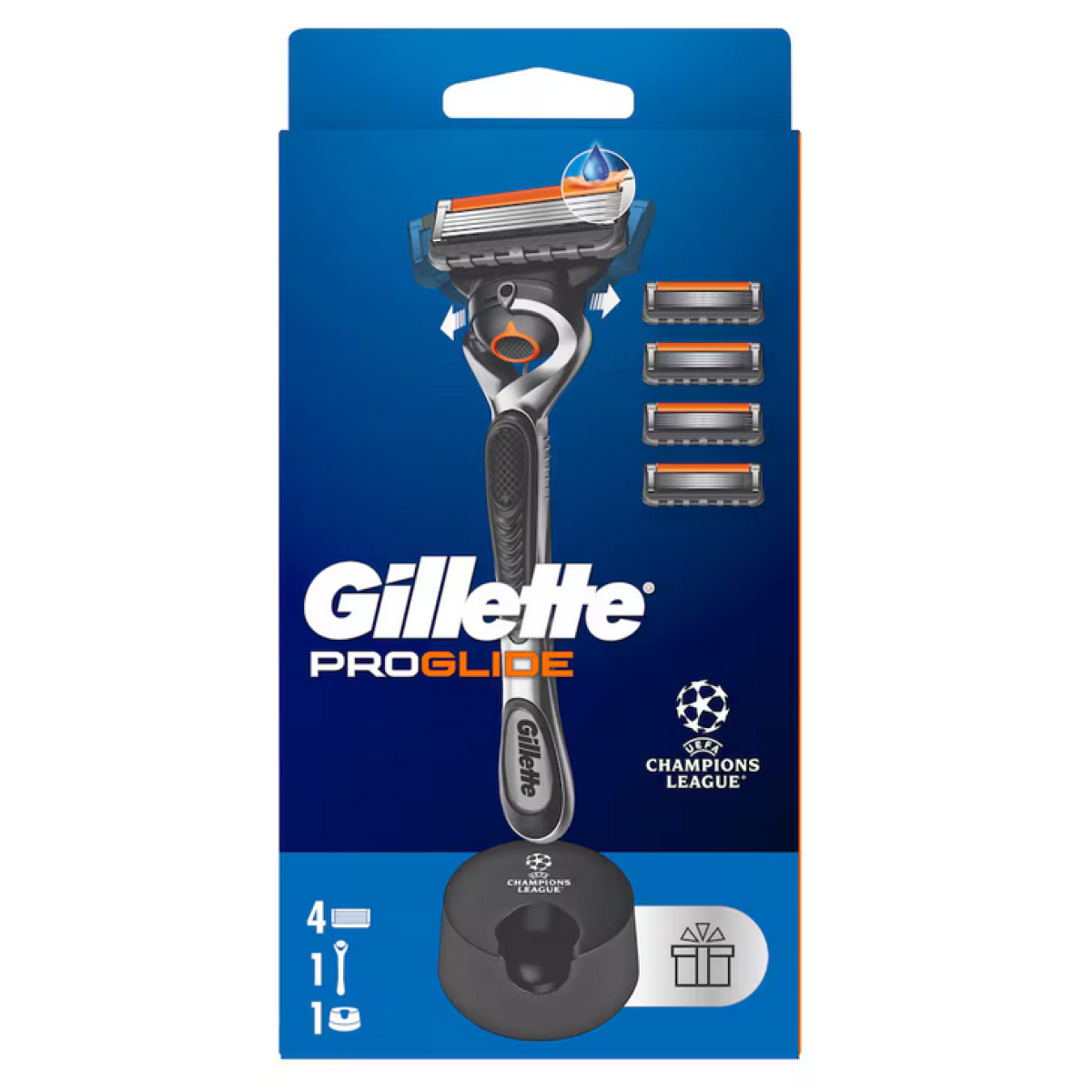 Gillette | ProGlide Ξυριστική Μηχανή,  Ανταλλακτικές Κεφαλές, 4τεμ & Δώρο η Βάση Στήριξης | 1σετ