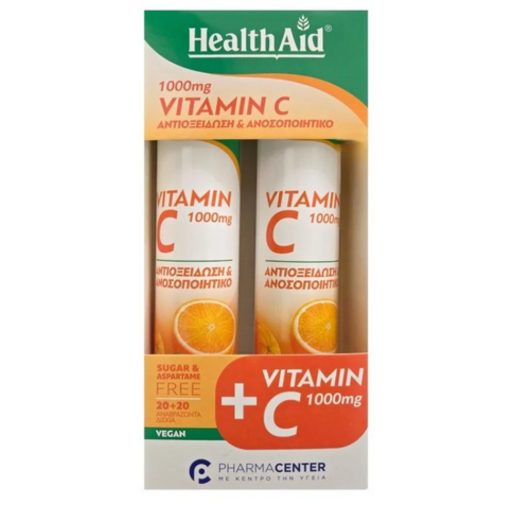 Health Aid | Promo Pack Vitamin C 1000mg Γεύση Πορτοκάλι | 2x20eff.tabs