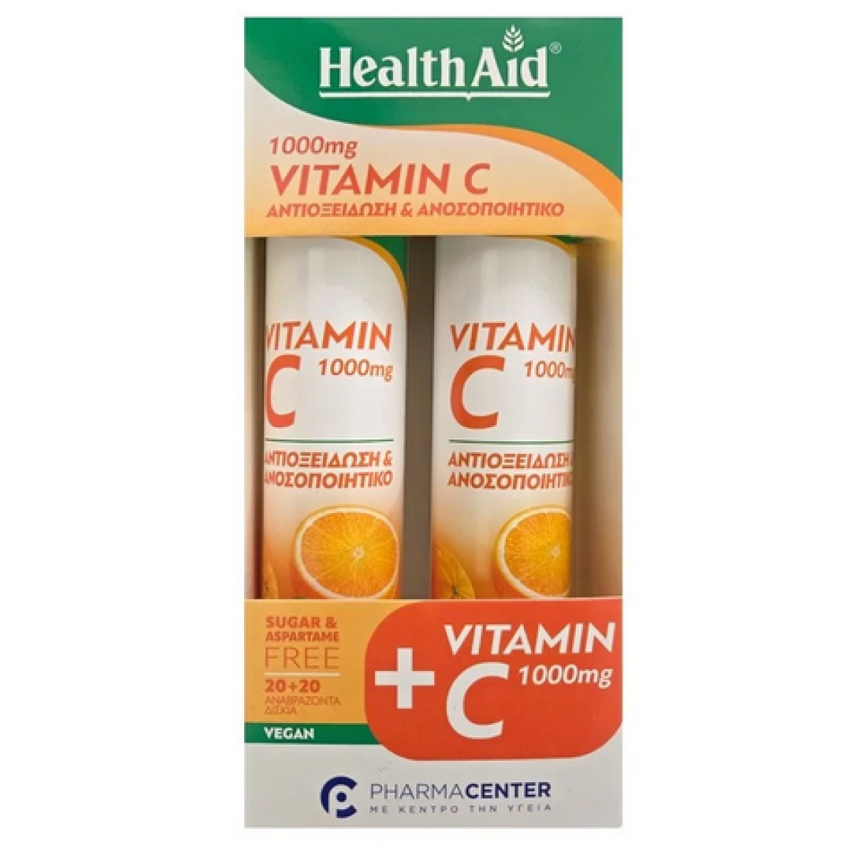 Health Aid | Promo Pack Vitamin C 1000mg Γεύση Πορτοκάλι | 2x20eff.tabs