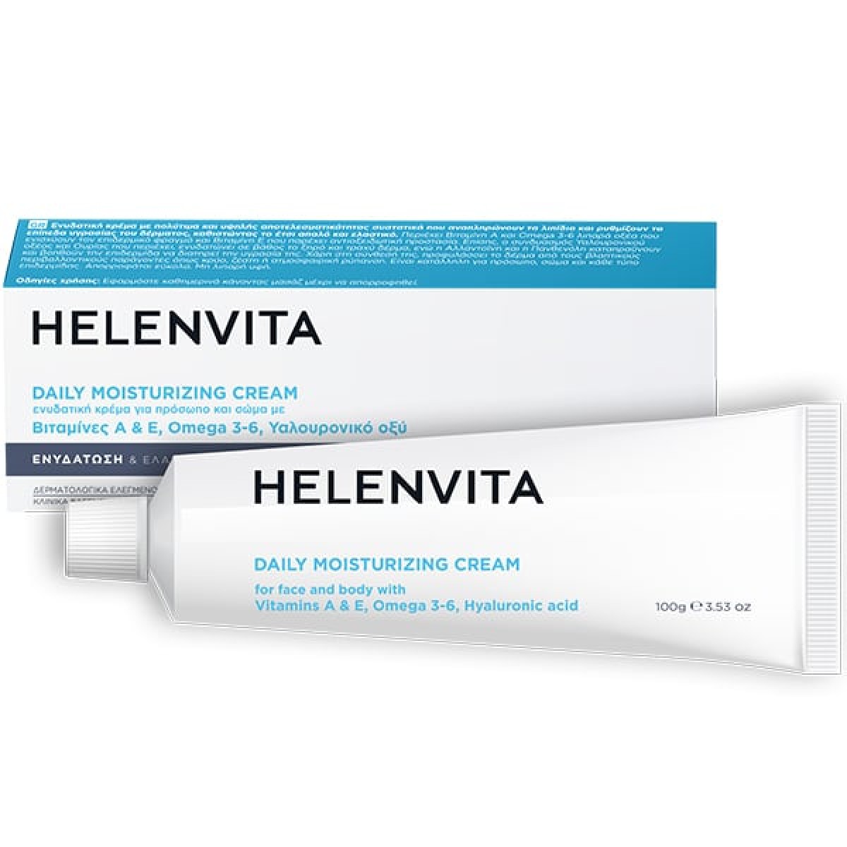 Helenvita | Daily Moisturizing Cream | Ενυδατική Κρέμα Προσώπου & Σώματος με Βιτ Α, Ε, Ω 3-6 & Υαλουρονικό Οξύ | 100gr