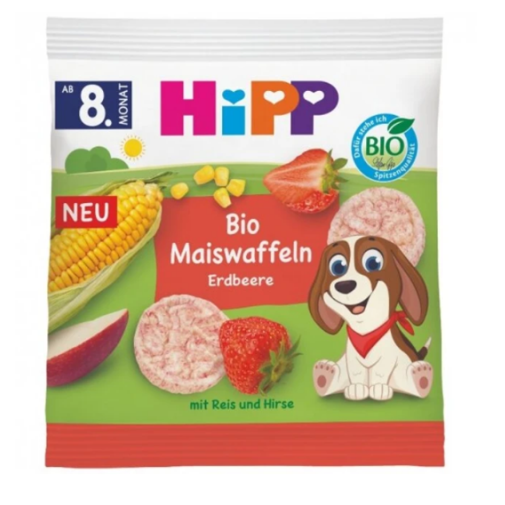HiPP | Bio Γκοφρετάκια Καλαμποκιού με γεύση Φράουλας για 8m+ | 23g