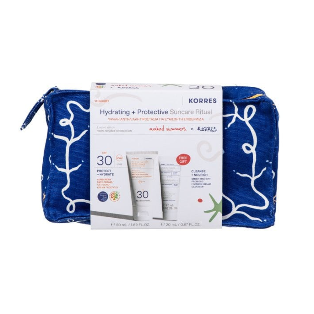Korres | Promo Yoghurt Sunscreen Face Cream Protect & Hydrate Spf30, 50ml & Δώρο Foaming Cream Cleanser with Pre + Probiotics 20ml & Νεσεσέρ | 1 set