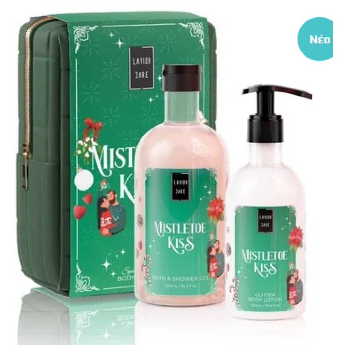 Lavish Care | XMAS Promo Mistletoe Kiss Aφρόλουτρο, 500ml, Glitter Γαλάκτωμα Σώματος, 300ml & Δώρο Νεσεσέρ | 1σετ