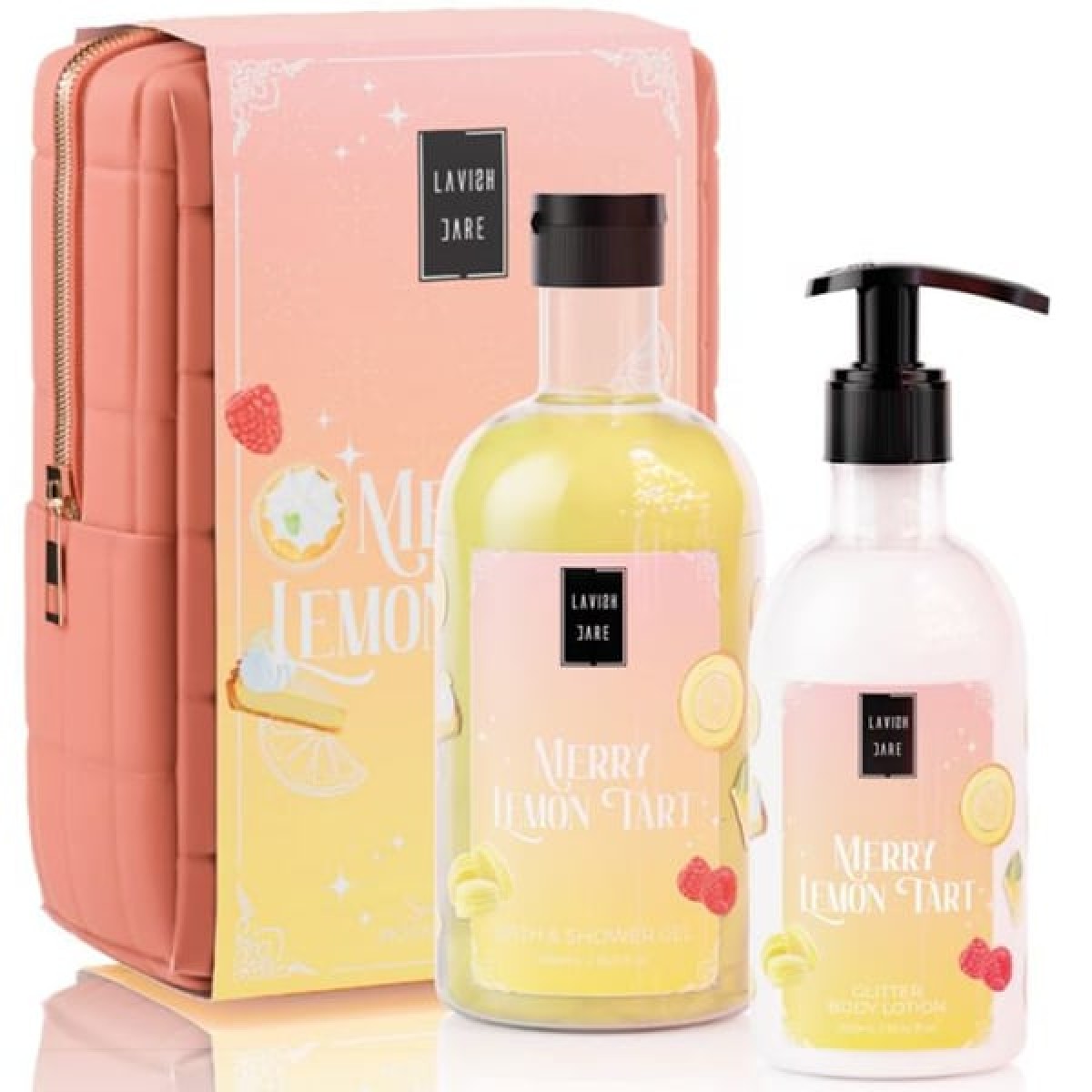 Lavish Care | XMAS Promo Merry Lemon Tart Aφρόλουτρο, 500ml, Glitter Γαλάκτωμα Σώματος, 300ml & Δώρο Νεσεσέρ | 1σετ