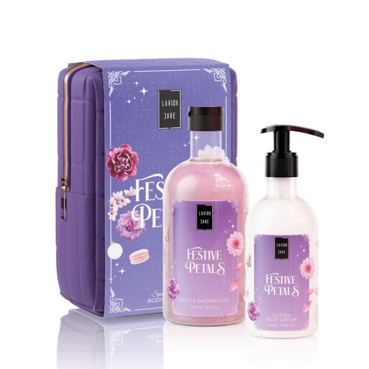 Lavish Care |  XMAS Promo Festive Petals Aφρόλουτρο, 500ml, Glitter Γαλάκτωμα Σώματος, 300ml & Δώρο Νεσεσέρ | 1σετ