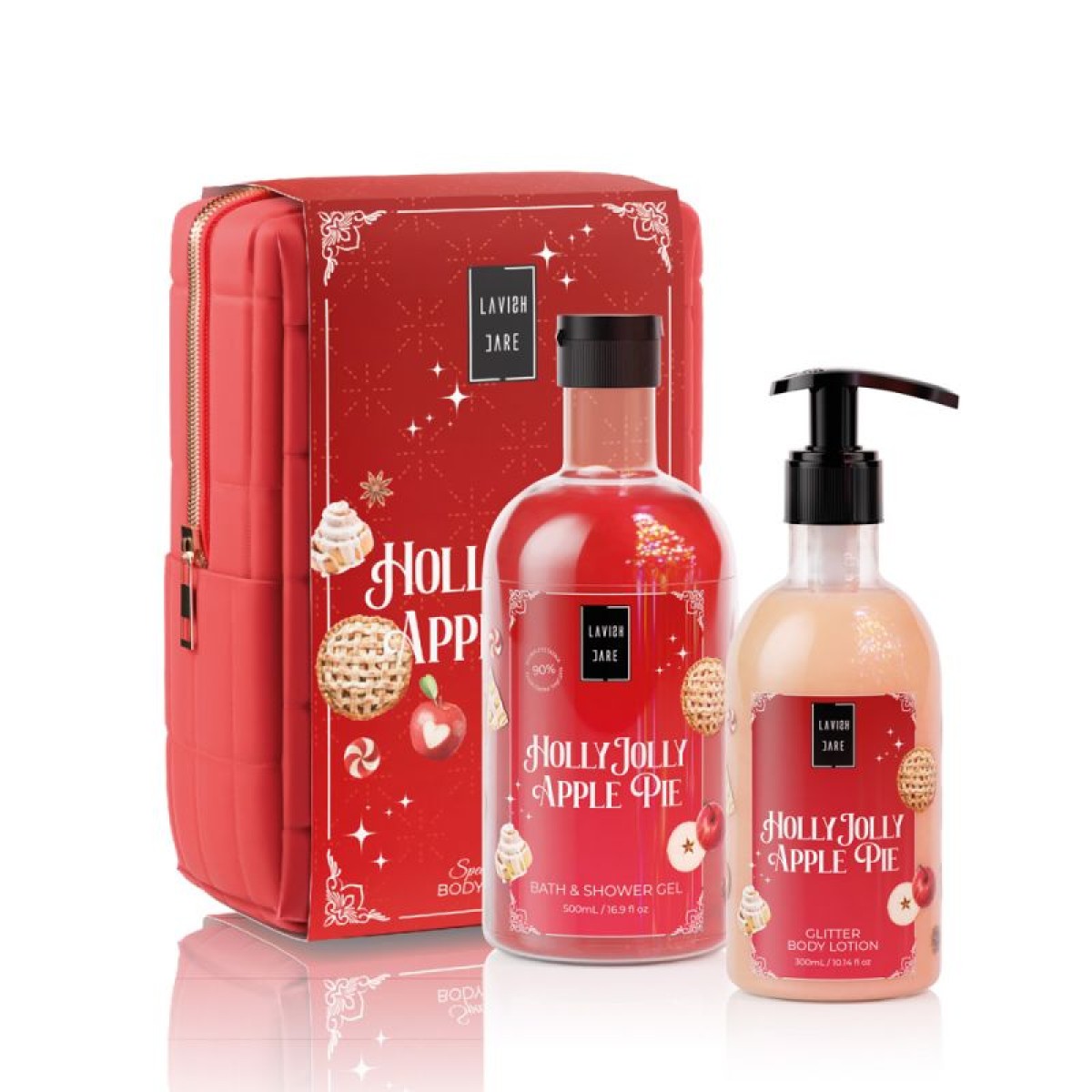 Lavish Care | XMAS Promo Holly Jolly Apple Pie Bath & Shower Gel 500ml & Glitter Body Lotion 300ml & Νεσεσέρ | 1 σετ