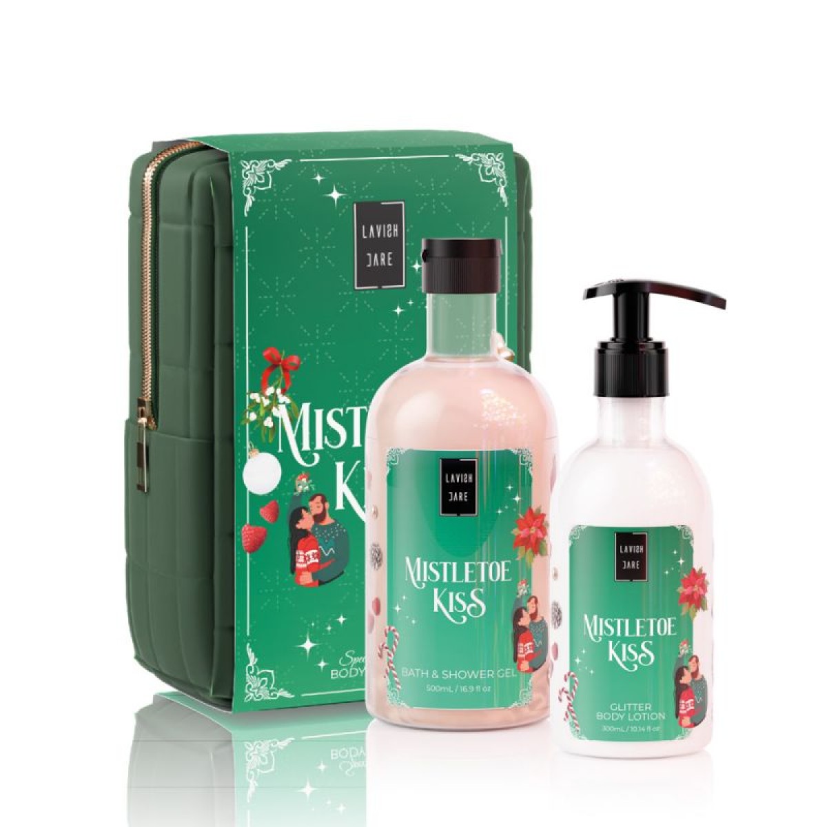 Lavish Care | XMAS Promo Mistletoe Kiss Aφρόλουτρο, 500ml, Glitter Γαλάκτωμα Σώματος, 300ml & Δώρο Νεσεσέρ | 1σετ