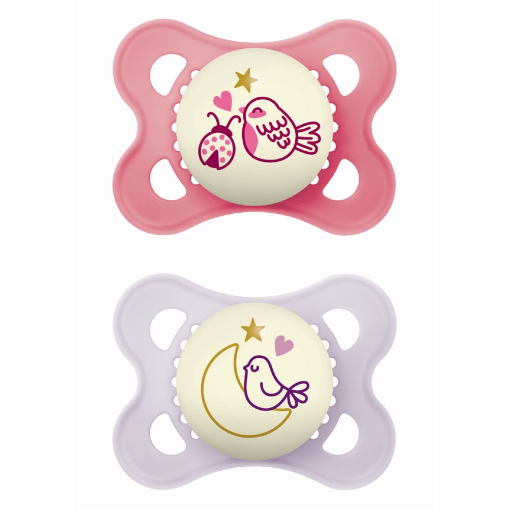 Mam | Πιπίλα Original Night Σιλικόνης 2-6 μηνών - Girl – Ροζ | 2τμχ 