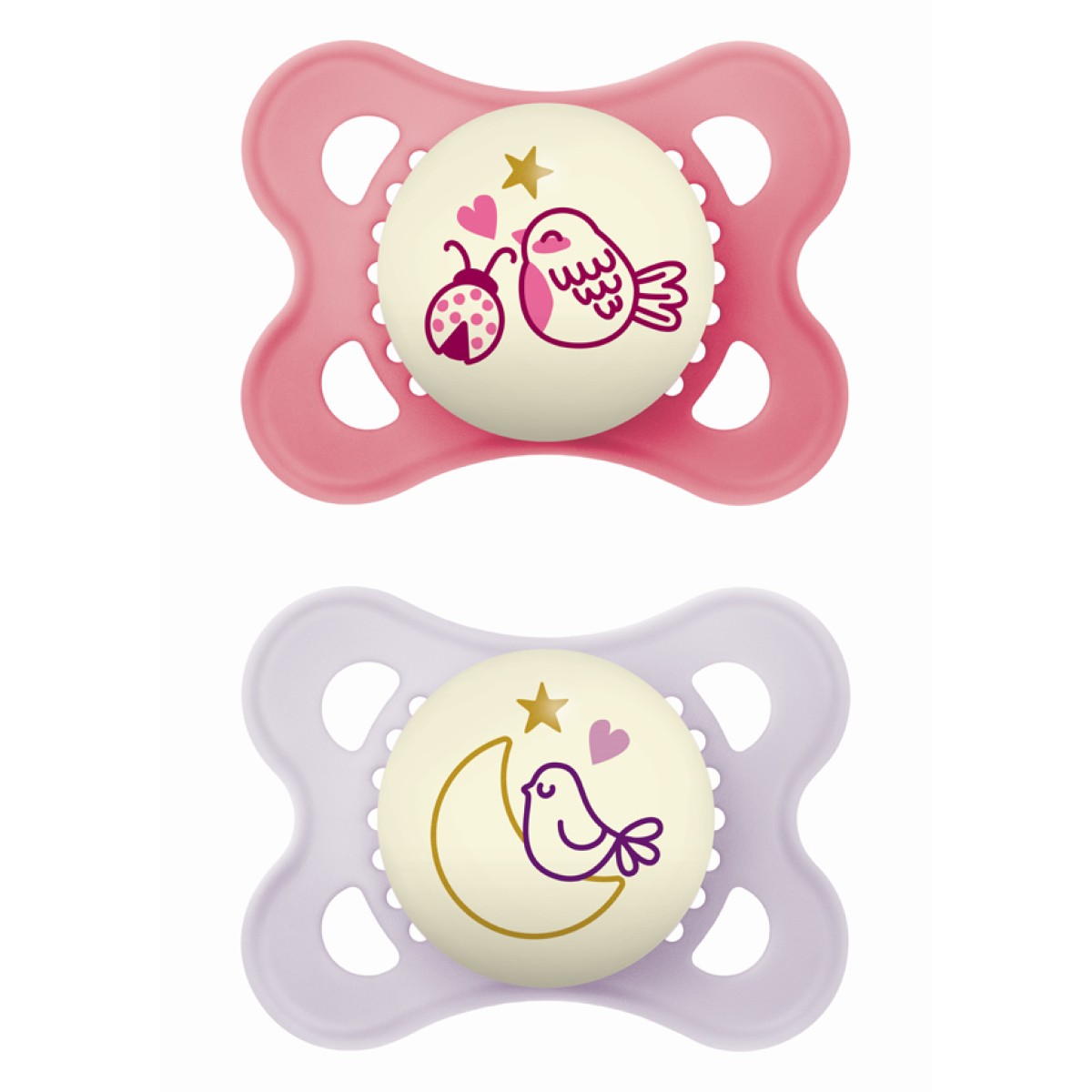 Mam | Πιπίλα Original Night Σιλικόνης 2-6 μηνών - Girl – Ροζ | 2τμχ 