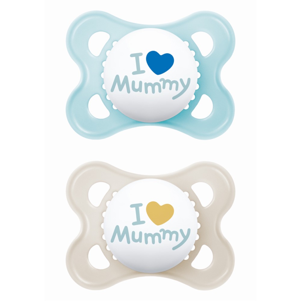 Mam | Πιπίλα Ι Love Mummy & Daddy Σιλικόνης 2-6 μηνών - Boy - Γαλάζιο ανοιχτό | 2τμχ