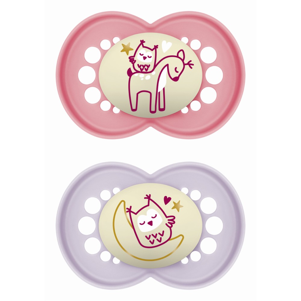 Mam | Πιπίλα Original Night Σιλικόνης 6-16 μηνών - Girl – Ροζ | 2τμχ