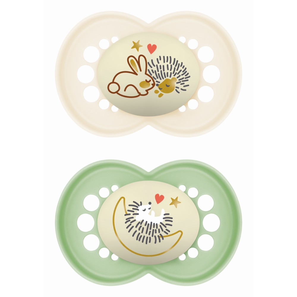 Mam | Πιπίλα Original Night Σιλικόνης 6-16 μηνών - Unisex – Πράσινο | 2τμχ