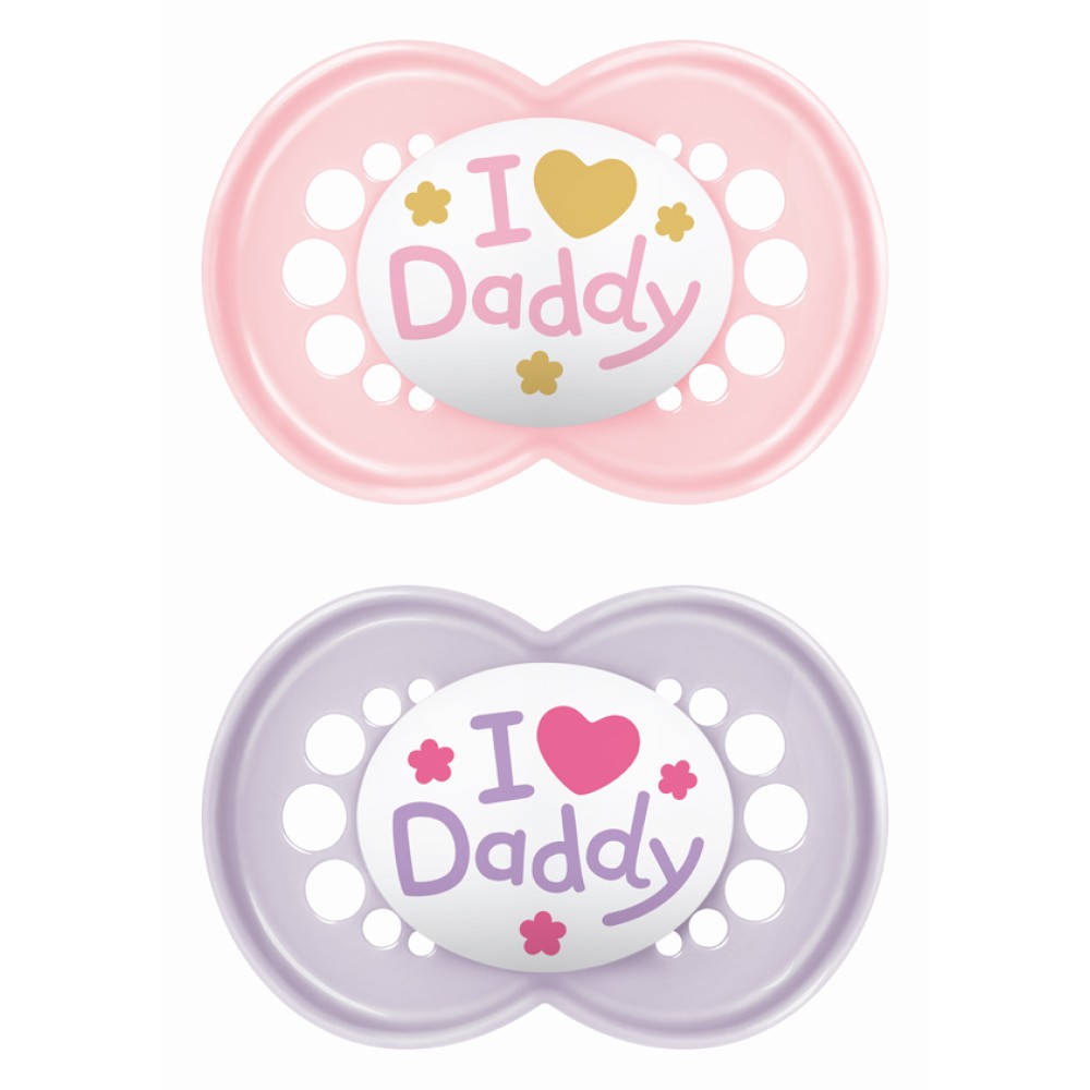 Mam | Πιπίλα Ι Love Mummy & Daddy Σιλικόνης 6-16 μηνών - Girl – Μωβ | 2τμχ