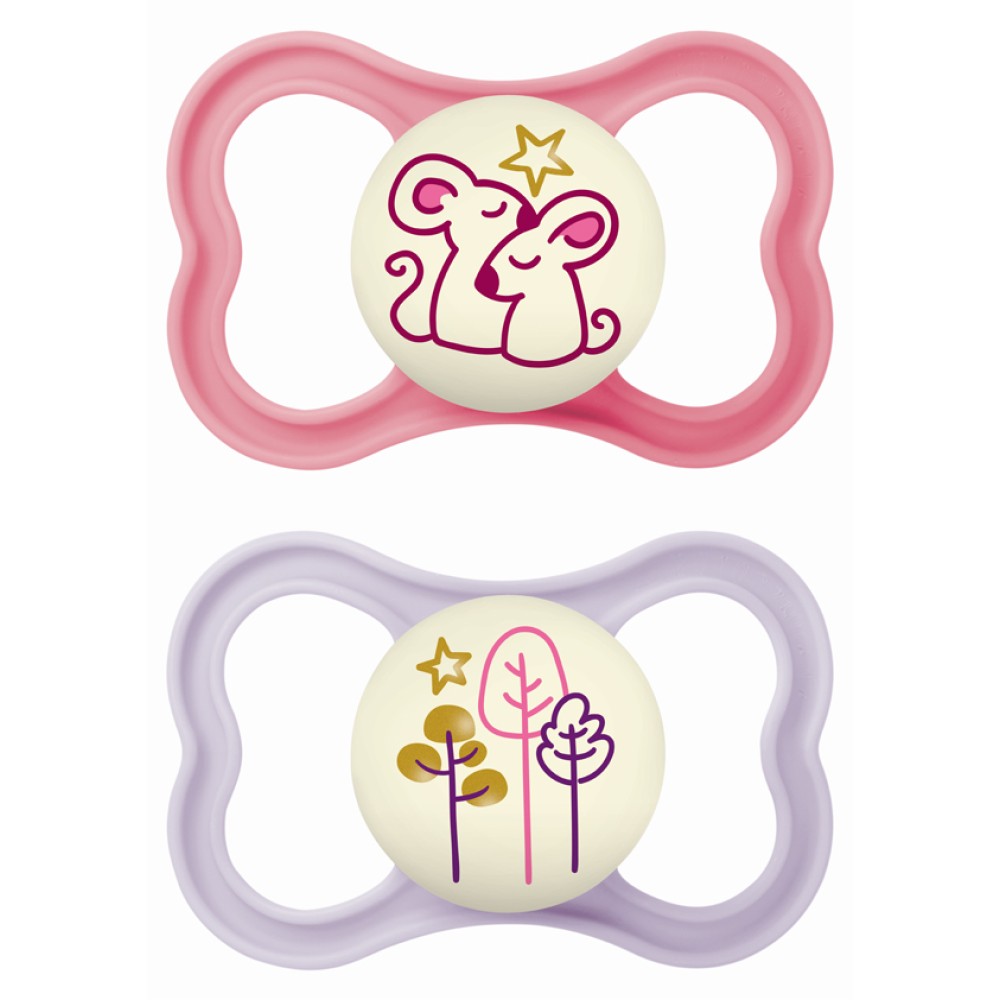 Mam | Πιπίλα Air Night Σιλικόνης 6-16 μηνών - Girl – Ροζ | 2τμχ