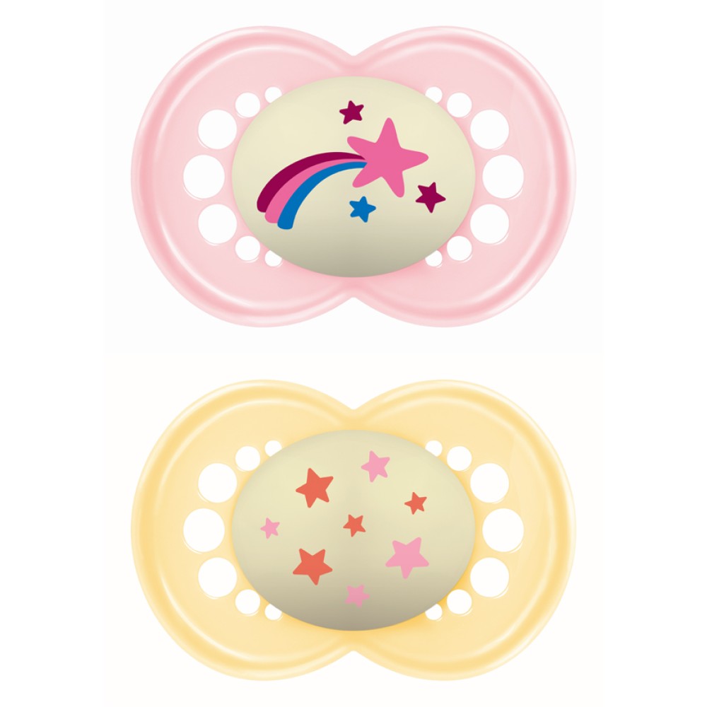 Mam | Πιπίλα Original Night Σιλικόνης 16+ μηνών - Girl – Ροζ | 2τμχ 