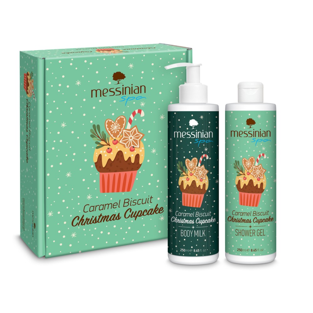 Messinian Spa | Promo Caramel-Biscuit Christmas Cupcake Box Shower Gel & Body Milk | 2x250ml 